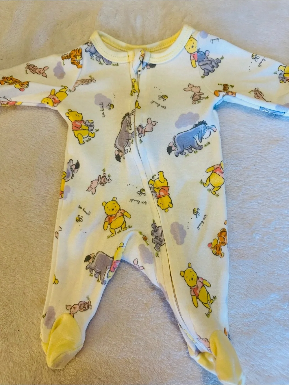 Disney Yellow Winnie the Pooh Footed One-Piece
